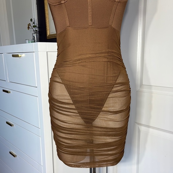 Brown Sheer Bodycon Dress - Picture 3 of 8